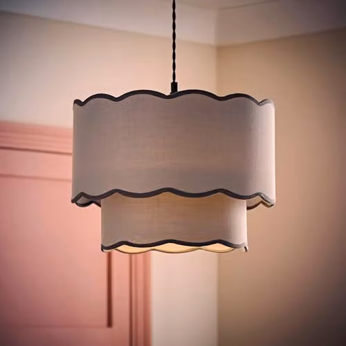 ValueLights Sloane 2 Tier Scallop Ceiling Lamp Shade in Grey and Green Fabric – 2