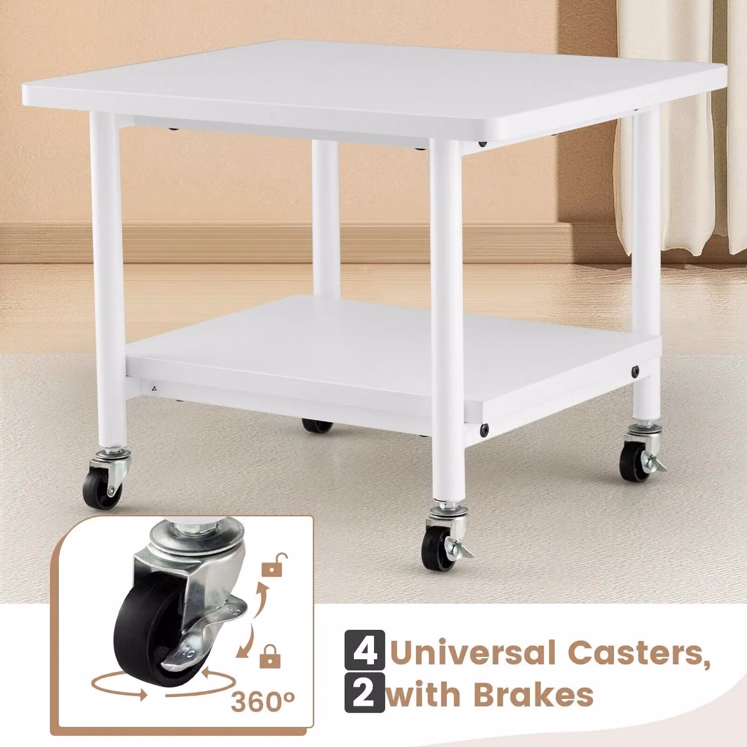 Costway White Under Desk Printer Stand with Castors – 3