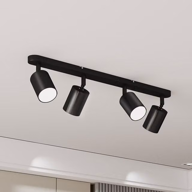 Emitto Modern Black 4-Way Adjustable Metal Ceiling Spotlight with GU10 Cylinder Design