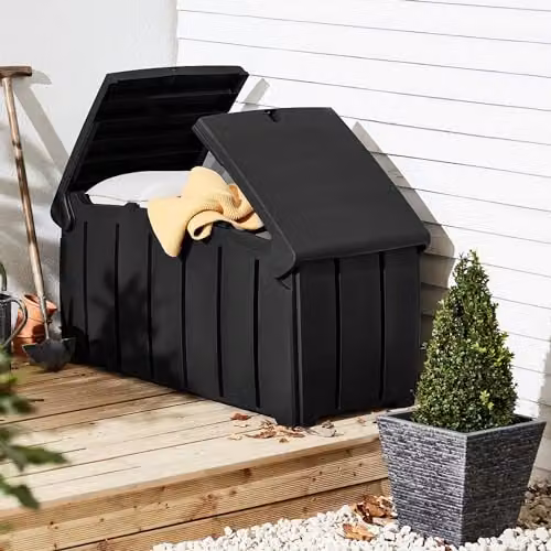 Strata Large Weatherproof Garden Storage Box with Butterfly Opening, Black and Grey, W: 115 cm, D: 56 cm, H: 60 cm – 3