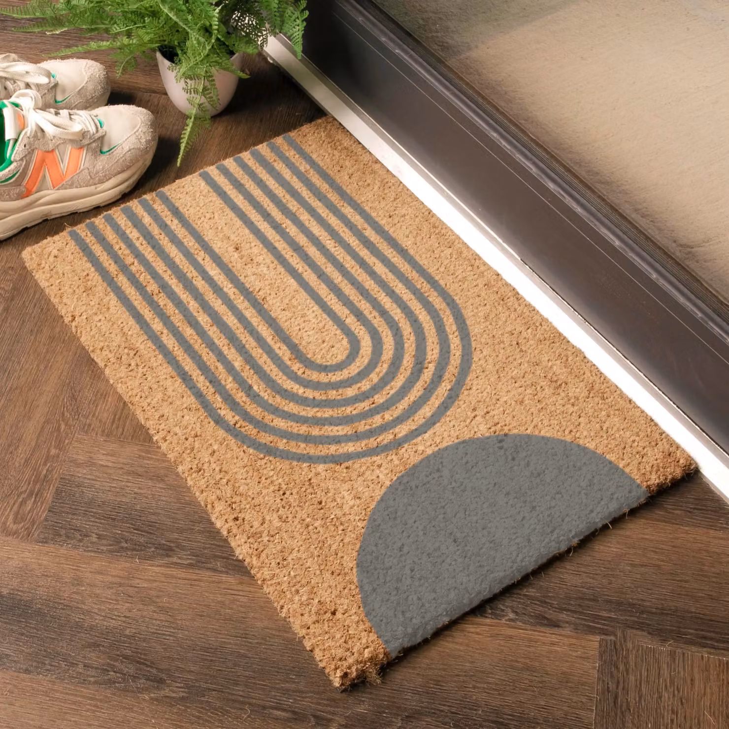 Artsy Mats Grey Abstract Half Moon Semicircular Doormat, W/D: 60 x 40 cm – 2