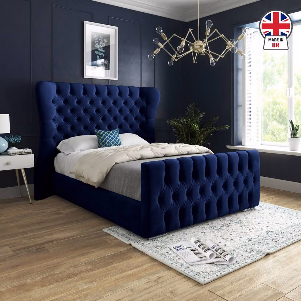 KDMD Silverdale Blue Soft Velvet Upholstered Designer Bed Frame, Super King, W/D/H: 200 x 189 x 137 cm – 3