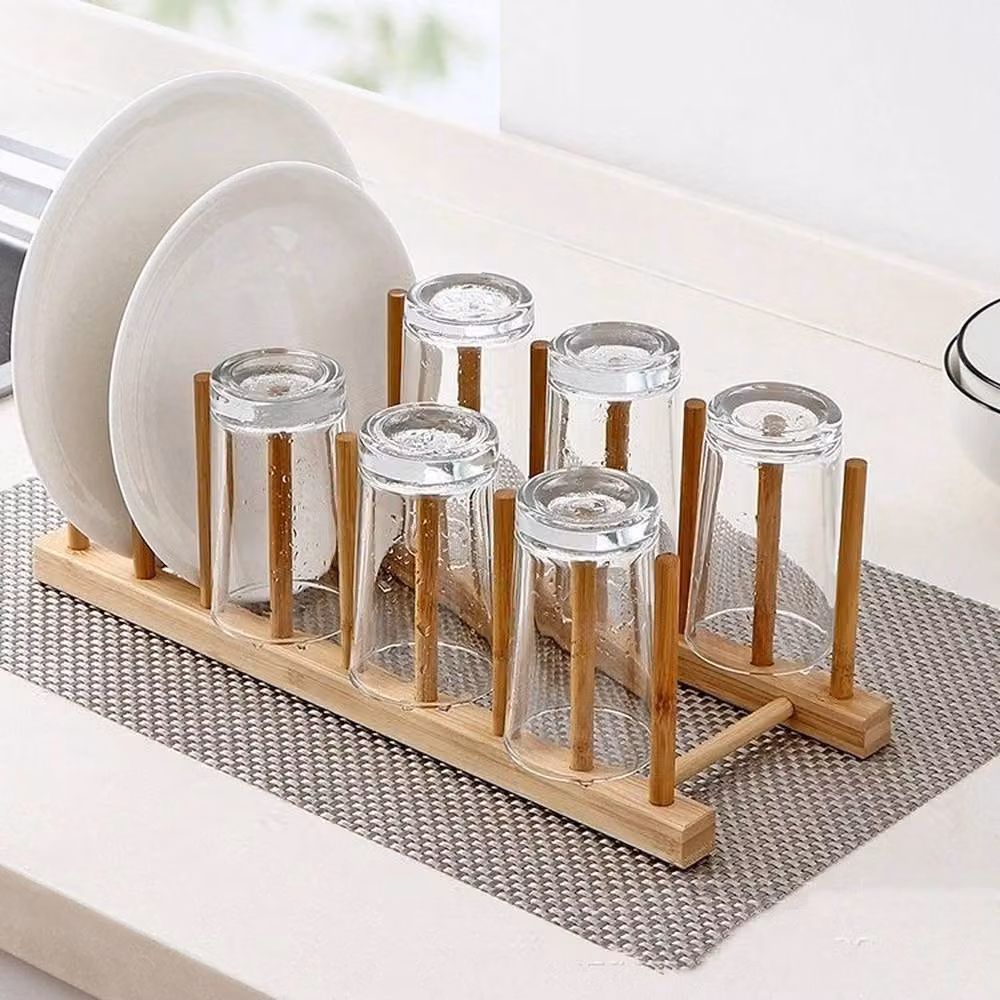 Kelvenix Brown Bamboo Wooden Plate Rack Holder for Kitchen Cupboards – 2