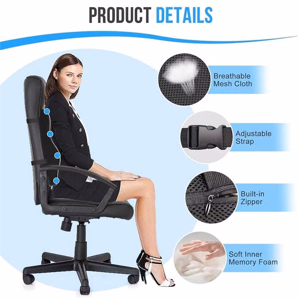 SPETLEK Memory Foam Lumbar Support Cushion and Back Pad in Black, W/D/H: 120 x 135 x 43.5 cm – 3