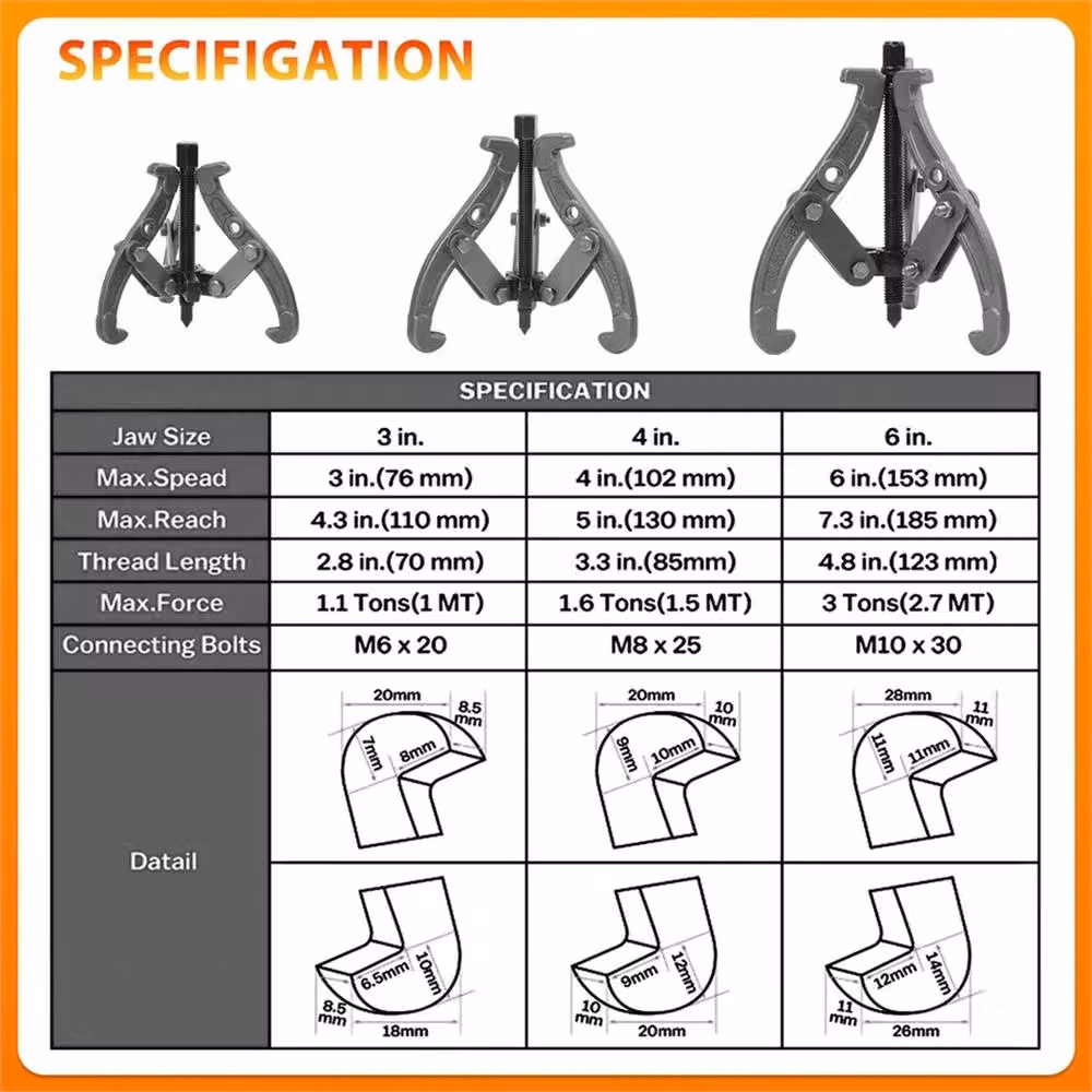 VOGREX 3-Piece Reversible Gear Puller Set with 3-Leg Hub Bearing Tool in Silver and Black – 2