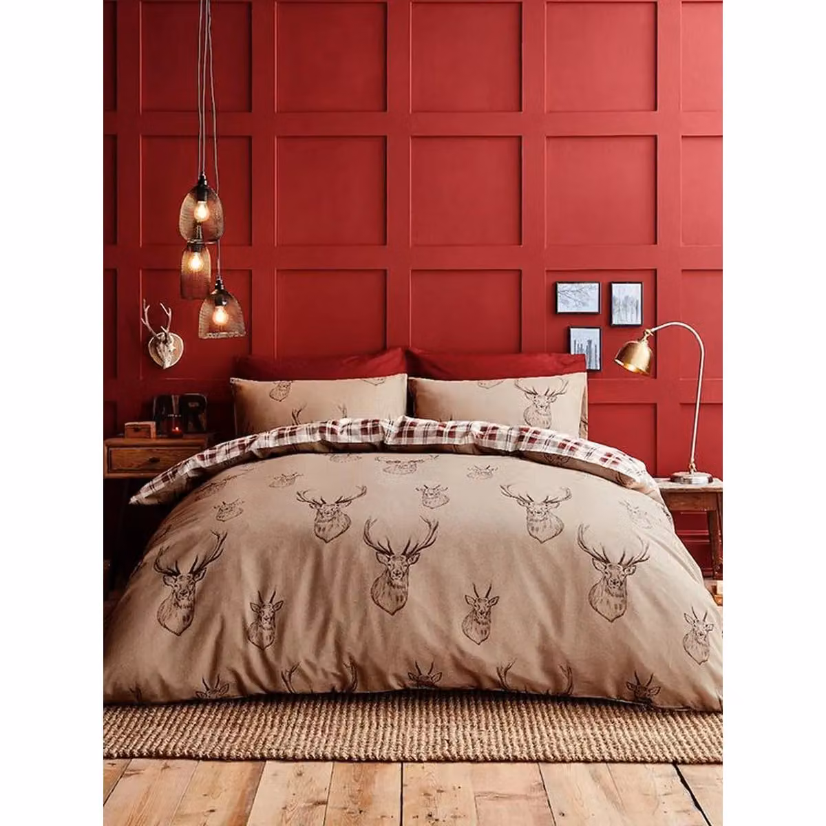 Catherine Lansfield Stag Reversible Duvet Cover and Pillowcase Set in Beige, W: 180 cm, H: 200 cm – 4