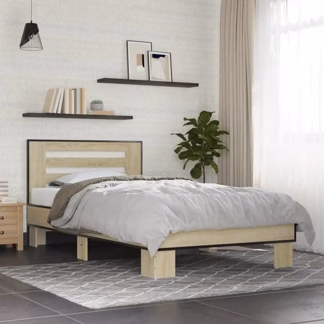 Berkfield Home Sonoma Oak Small Single Bed Frame in Brown, W/D/H: 75 x 190 cm – 1