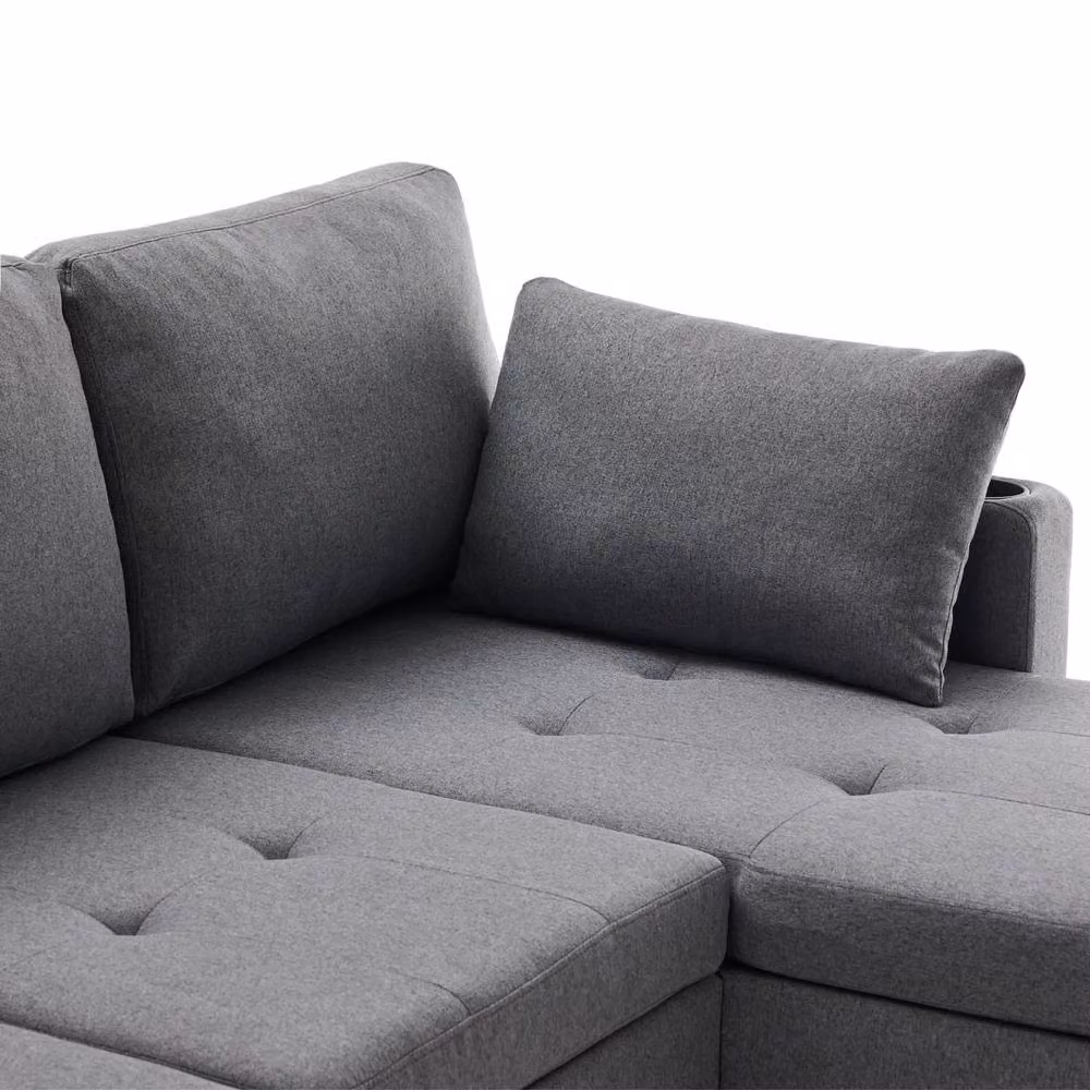 BTM Grey L-Shaped Fabric Sofa Bed with Pull-Out Design, Reversible Seating and Hidden Storage Space – 5