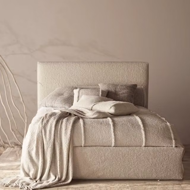 Casani Pierre Boucle Upholstered Bed Frame in Blue, Grey or Beige, W/D/H: 140 x 200 cm