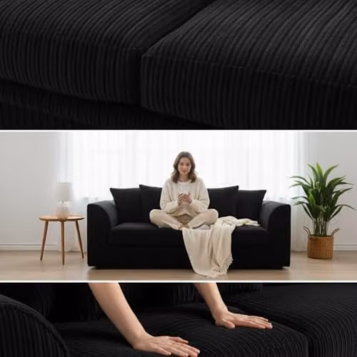 Bliss Furniture Dylan 3 Seater Scatter Back Sofa in Grey and Black Jumbo Cord Fabric with Removable Covers, W/D/H: 190 x 90 x 90 cm – 5