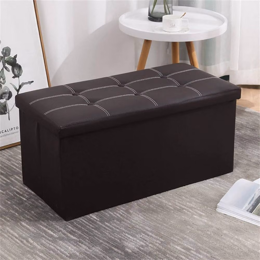 PAWNORA Black Faux Leather Two Seater Folding Storage Stool and Toy Box Chair – 4