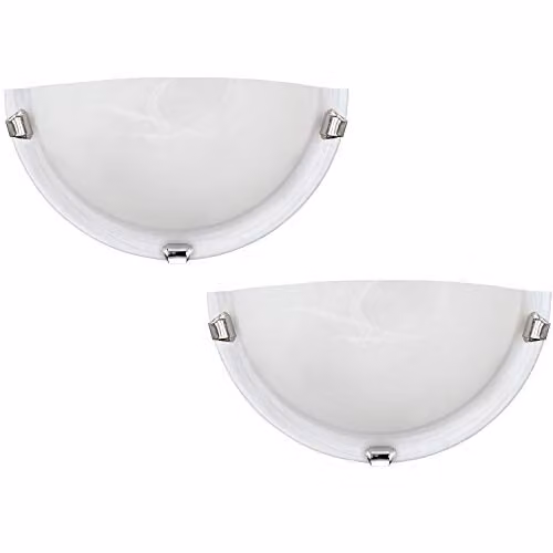 Loops 2 Pack Modern Wall Lights with Chrome Metal Finish and White Glass Alabaster Shades, E27 1x60W