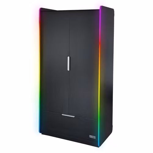 X Rocker Electra 2 Door Wardrobe with Integrated LED Lights and Storage Shelves, Black – 3