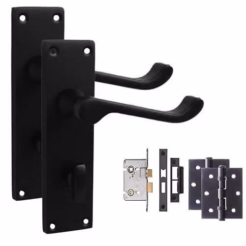 Golden Grace Victorian Bathroom Door Handle Set in Matt Black