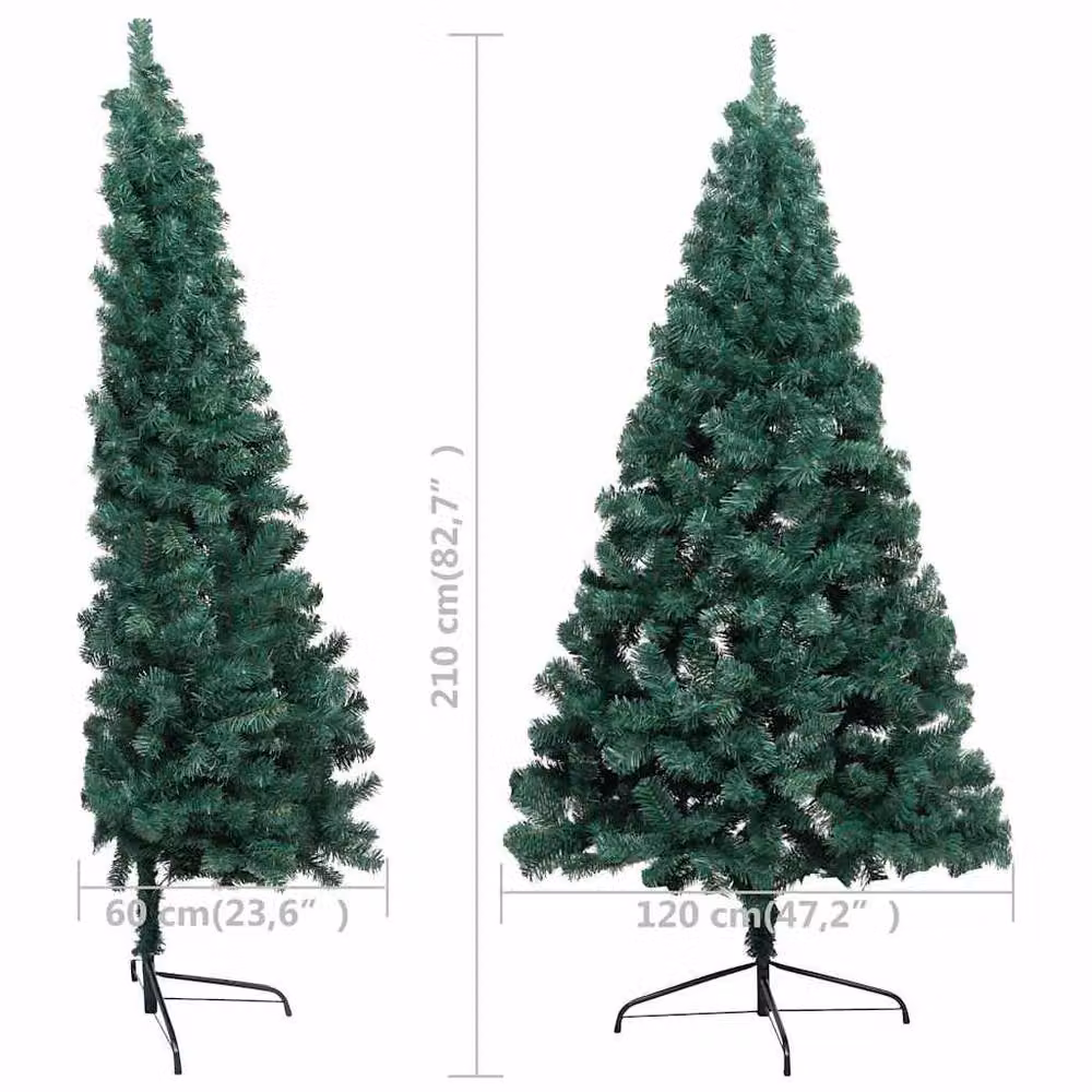 Berkfield Home Beautiful Green Artificial Half Pre-lit Christmas Tree with Gold Ball Set, H 120 cm x W 120 cm x D 60 cm – 4