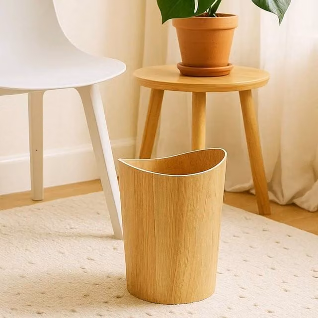EONLION Wooden Wastebasket in Brown