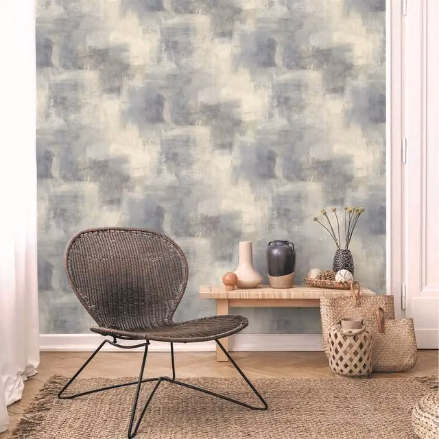 Grandeco Metro Blue Abstract Rustic Distressed Paint Effect Textured Wallpaper