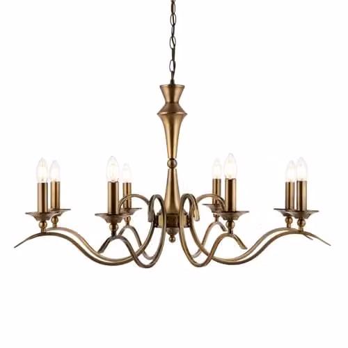 Endon Kora 8-Light Suspended Pendant Chandelier in Antique Brass Finish with E14 LED Compatibility – 1