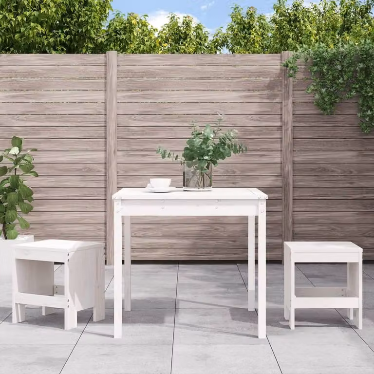 Berkfield Home Beautiful 3 Piece White Solid Wood Pine Garden Bistro Set
