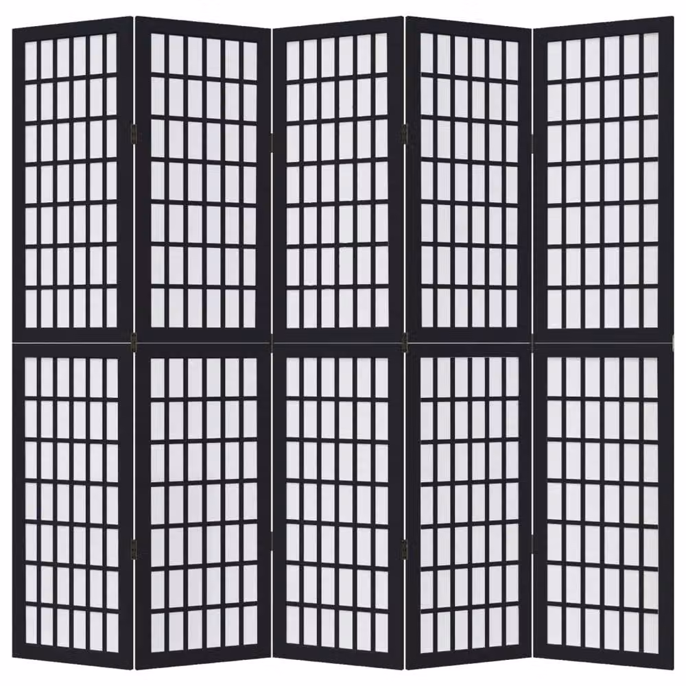 Berkfield Home 5-Panel Room Divider in Black Solid Paulownia Wood – 3