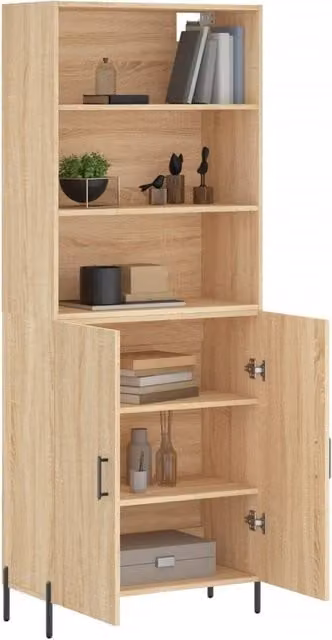 Berkfield Home Sonoma Oak Highboard in Light Brown, W/D/H: 69.5 x 34 x 180 cm