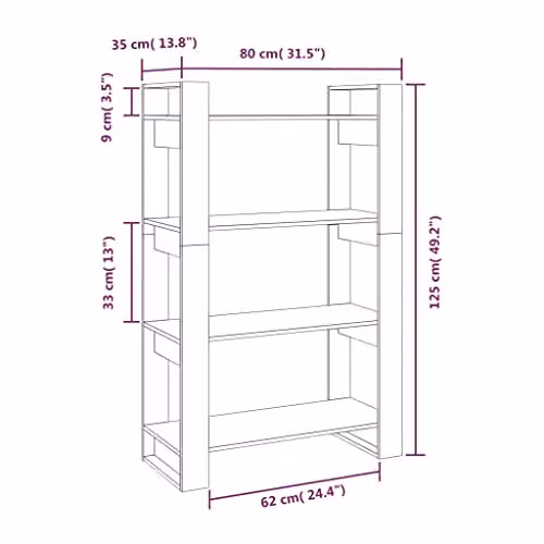 vidaXL Grey Solid Pine Wood Book Cabinet and Room Divider, W/D/H: 80 x 35 x 125 cm – 3