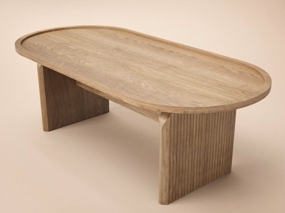 Solace+Co Varm Ribbed Wooden Oval Coffee Table in Brown Oak, W/D/H: 60 x 60 x 38 cm – 2
