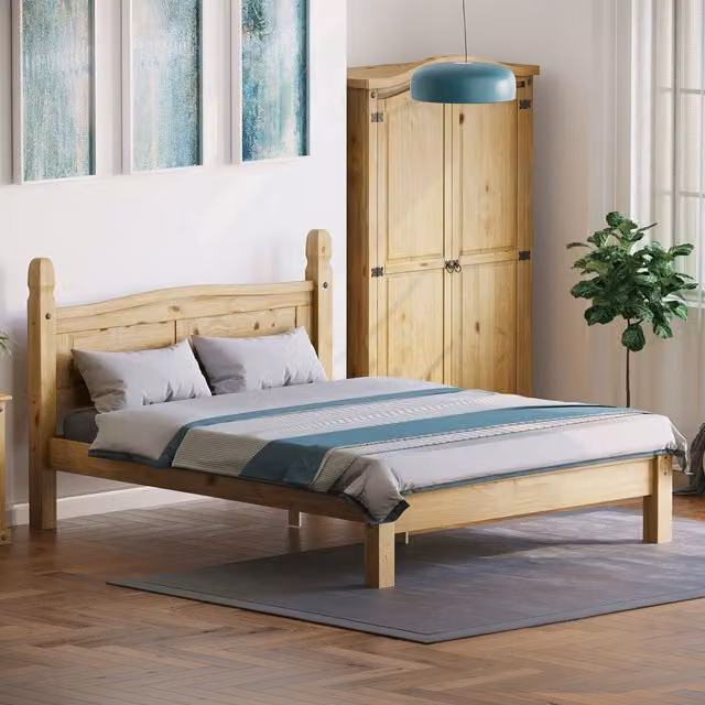 Vida Designs Corona Modern Waxed Solid Pine Wood Bed Frame, Brown/Yellow, W/D/H: 180 x 200 x 110 cm