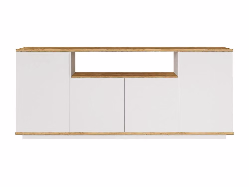 Vente-unique Lotula Buffet with 4 Doors and 1 Shelf in Light Oak and White, W/D/H: 180 x 44.5 x 75 cm – 2
