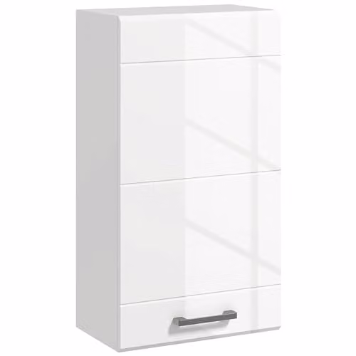 Kleankin Modern White High Gloss Wall Mounted Bathroom Cabinet with Soft-Close Hinged Doors, W/D/H: 37 x 22.5 x 70 cm