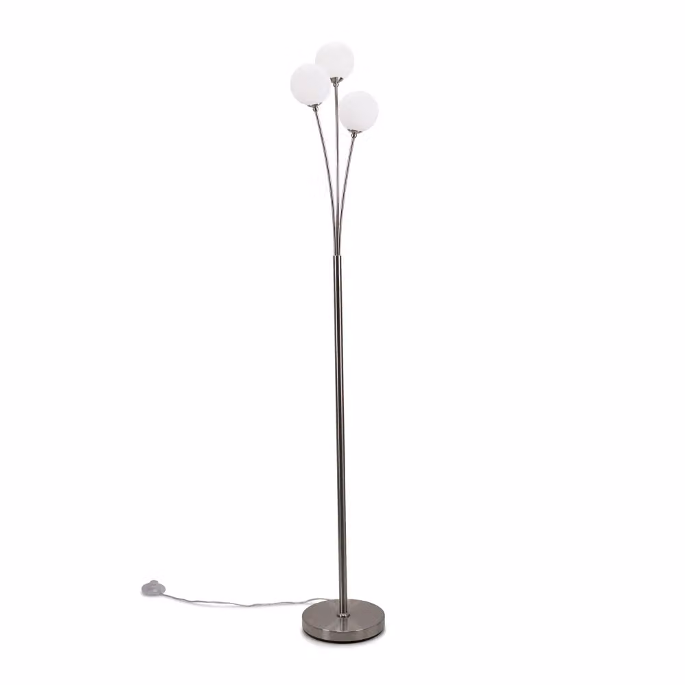 ValueLights Velika 3 Arm Retro Floor Lamp with Silver Metal Base and White Opaque Glass Spheres – 2