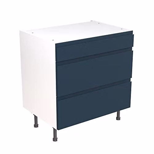 Kitchen Kit Indigo Blue Matt Flatpack Base Cabinet with 3 Drawers and J-Pull Doors W/D/H: 80 x 57 x 87 cm