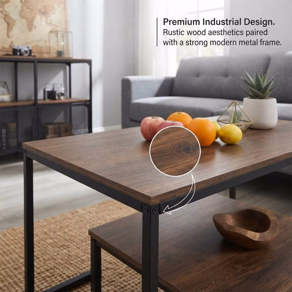Alivio Modern Rectangular Coffee Table with Wood and Metal Frame in Brown – 5