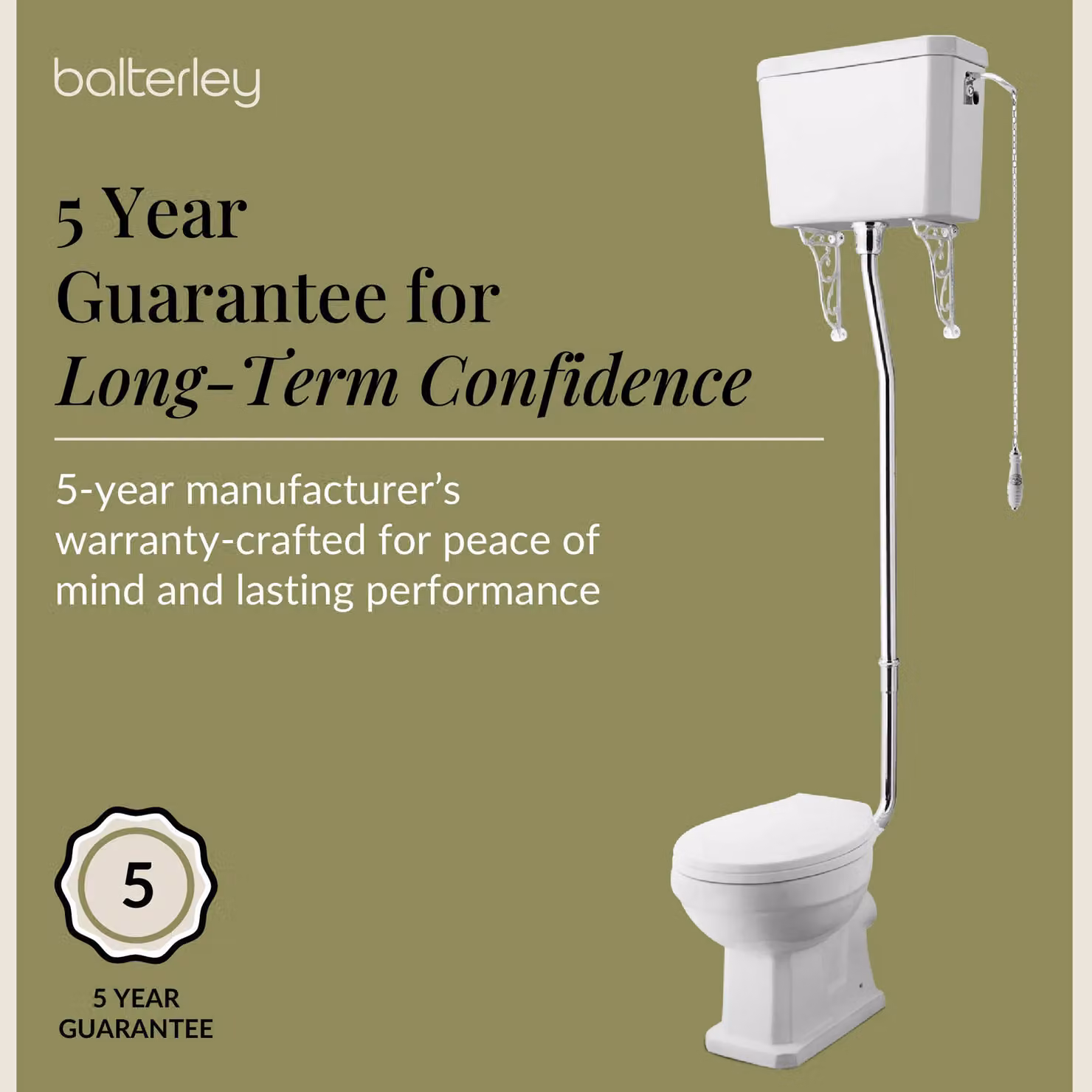 Balterley Traditional High Level Ceramic Toilet Pan, Cistern and Flush Pipe Kit in White – 3