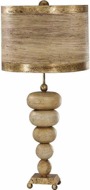 Loops Table Lamp in Gold and Multicolour with Textured Pebble Base and Striped Fabric Shade, E27 LED Compatible – 1