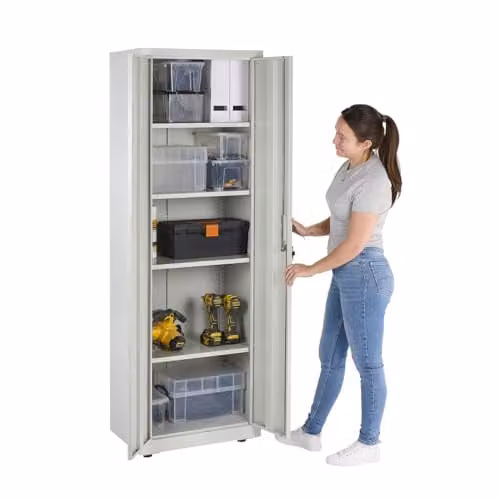 Moderna Lockable Steel Storage Cabinet with Adjustable Shelves, Grey, H 180 x W 60 x D 40 cm – 1