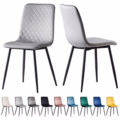 MCC Direct Set of 2 Lexi Velvet Fabric Upholstered Dining Chairs with Metal Legs in Light Grey – 1