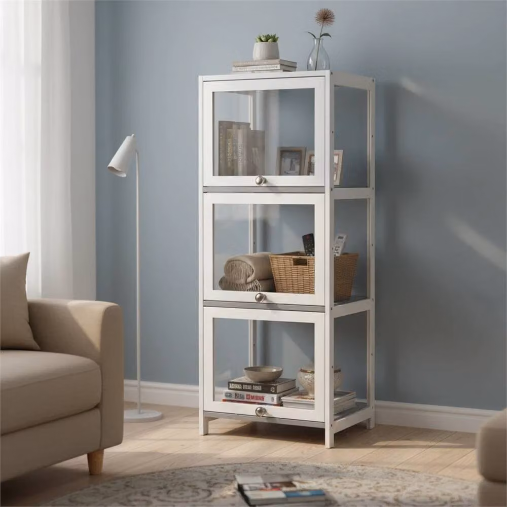 VOGREX White Bamboo Dustproof Display Case with Glass Doors and Internal Shelves, W/D/H: 35.0 x 35.0 x 106.0 cm – 3