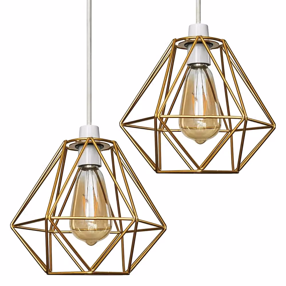 ValueLights Diablo Industrial Gold Metal Basket Pendant Light Shades, Set of 2, Shade Width: 23.5 cm – 4