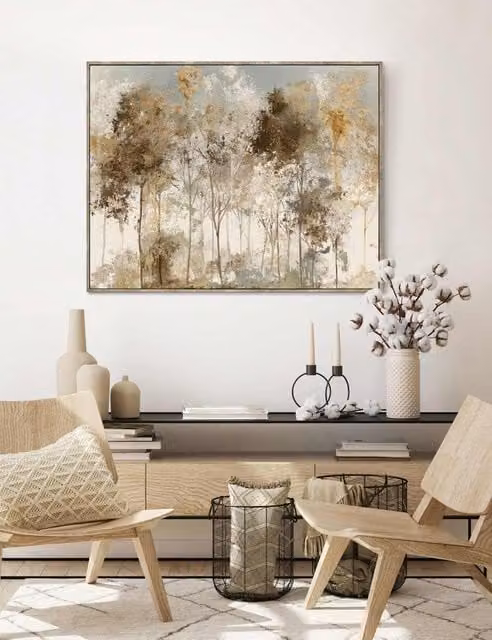Gallery Direct Copper Frost Multicolour Abstract Landscape Canvas Wall Art in a Gold Rectangular Wood Frame