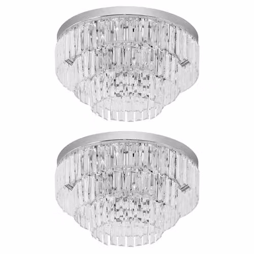 HOMCOM Set of 2 Modern Crystal Ceiling Lights in Silver with E14 Fittings – 1
