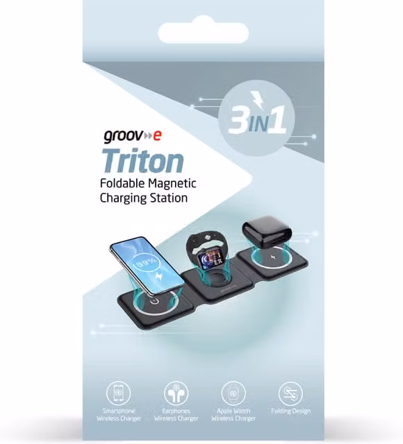 Groove 3-in-1 Foldable Wireless Charging Station - Black