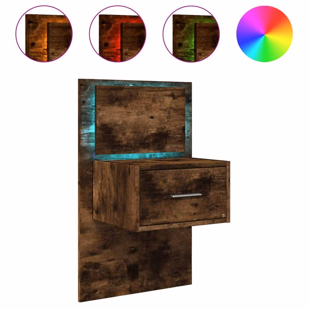 Berkfield Home Wall-mounted Bedside Cabinet with Integrated LED Lights in Smoked Oak Brown, W: 80 cm, H: 48.5 cm, D: 32.5 cm – 3