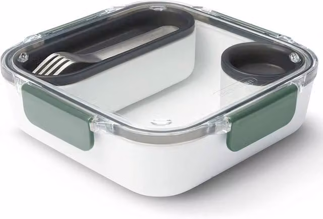 Black+Blum Stainless Steel Leakproof Lunch Box with Dividers and Cutlery in Olive Green