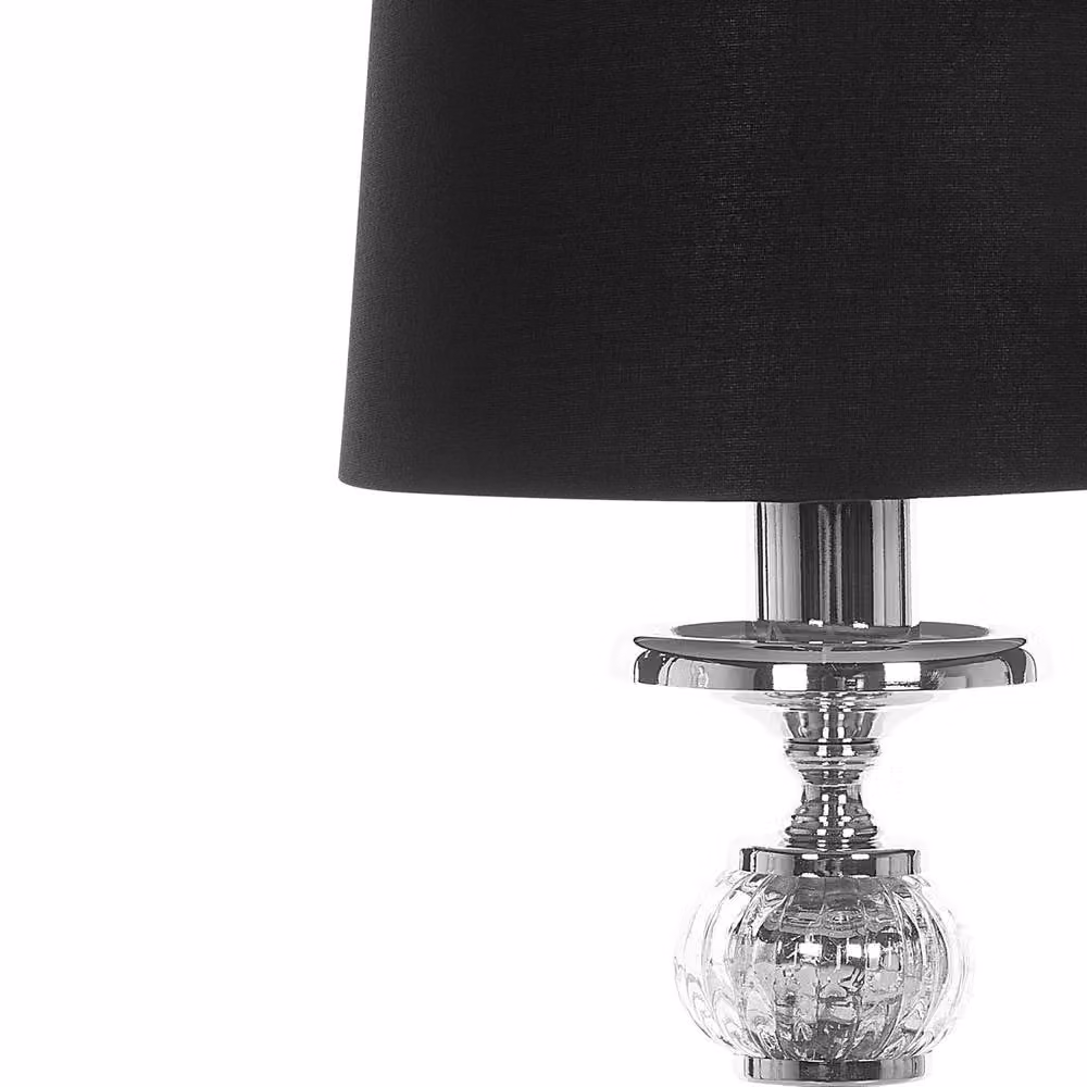 Wyld and Coco Table Lamp with Silver Carved Metal Base, Black Empire Shade and Glass Accents – 5