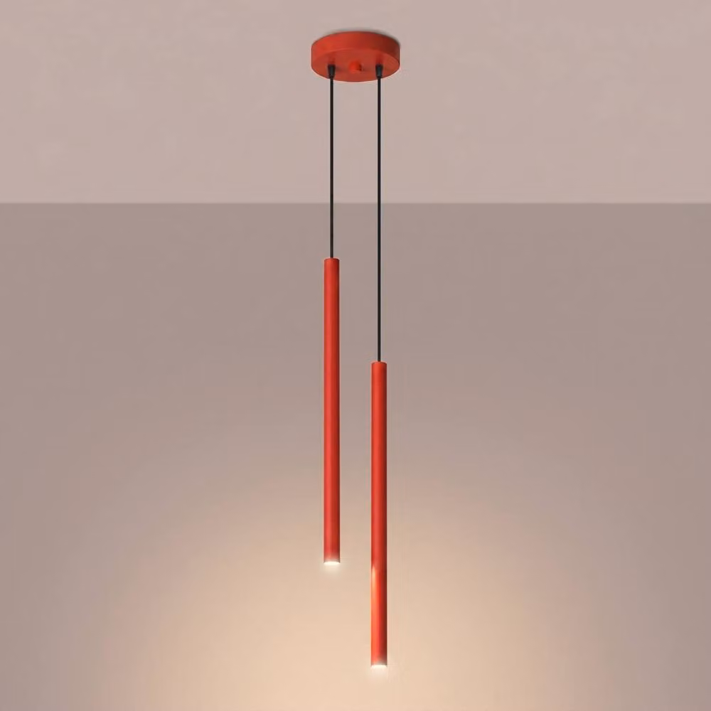 Sollux Lighting modern red metal pendant lamp with 2 lights, W/D/H: 118 x 15 x 15 cm – 3