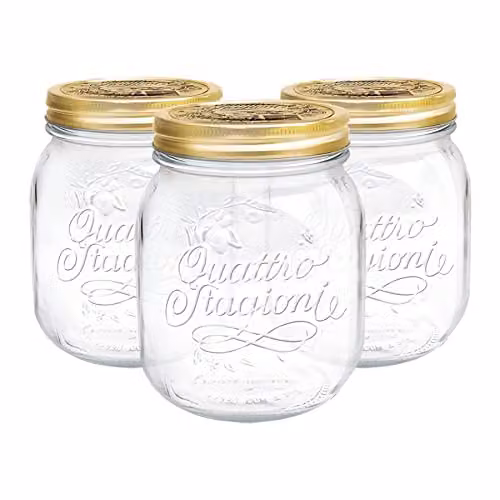 Bormioli Rocco Quattro Stagioni Glass Storage Jars with Screw Top Lids, 0.7 l, Pack of 3, Transparent – 1
