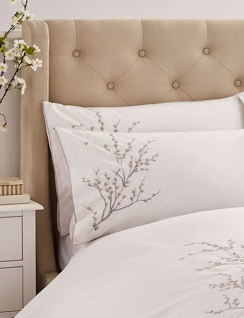 Laura Ashley 2 Pack White Pussy Willow Embroidered Cotton Percale Pillowcases