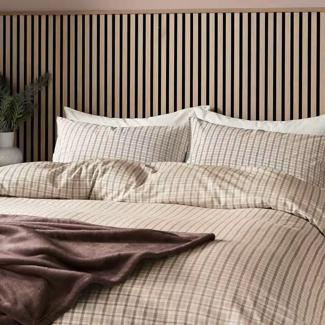 Helena Springfield Tranquil Check Double Duvet Cover and Pillowcase Set, Brown, W: 140 cm, H: 200 cm – 1