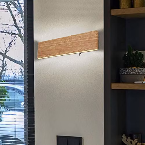 Netlighting Siegfried LED Wall Reading Light in Brown and White Wood Effect, Diameter: 29.5 cm – 4